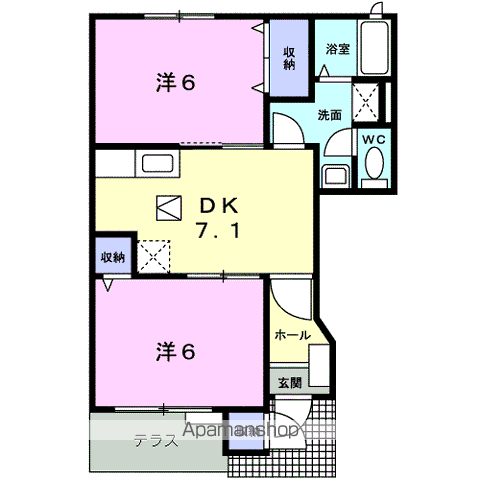 セントラル・ケイC棟(2DK/1階)の間取り写真