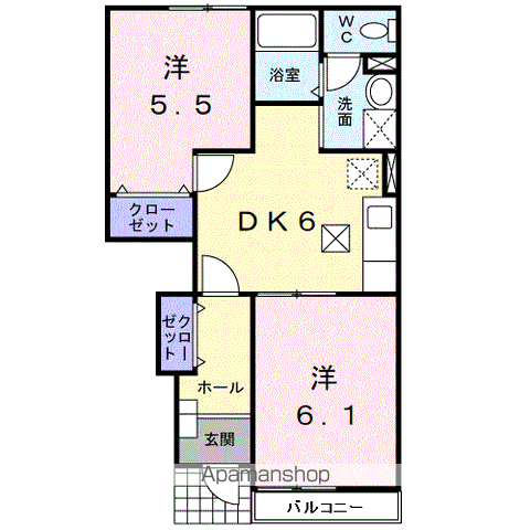 フィオレンテⅡ(2DK/1階)の間取り写真