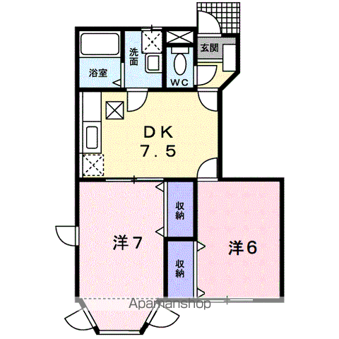 サニーサイド(2DK/1階)の間取り写真