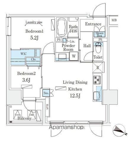 URBAN BREEZE 恵比寿(2LDK/10階)の間取り写真