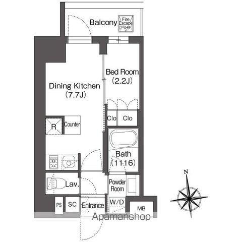 ミリアレジデンス蔵前(1DK/8階)の間取り写真