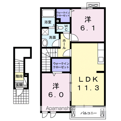 パストラーレB(2LDK/2階)の間取り写真