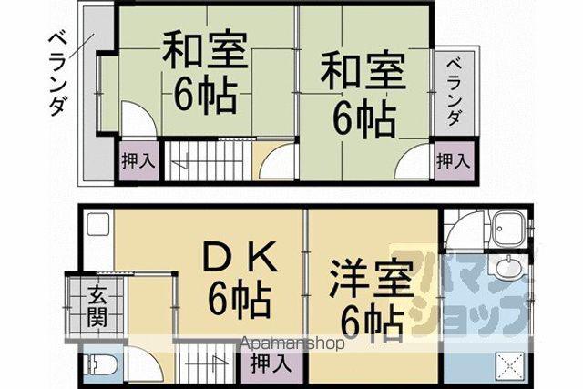 山陰本線 太秦駅(ＪＲ) 徒歩11分 2階建 築55年(3DK)の間取り写真