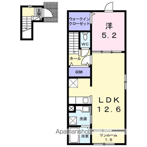 ル・ボナール B(1LDK/2階)の間取り写真
