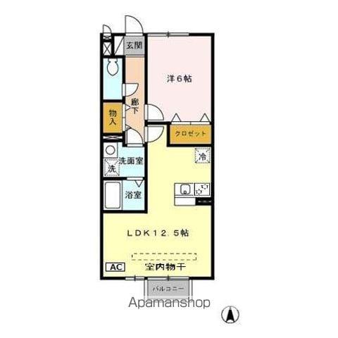 ルビーンレオーネB(1LDK/2階)の間取り写真