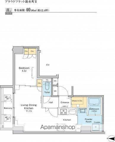 プラウドフラット錦糸町Ⅱ(1LDK/9階)の間取り写真