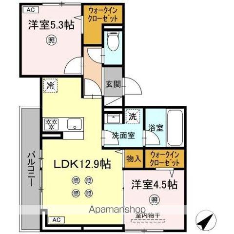 DーRESIDENCE光丘町B棟 B棟(2LDK/2階)の間取り写真