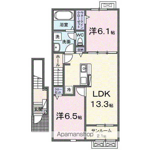 ハピネス落合A(2LDK/2階)の間取り写真