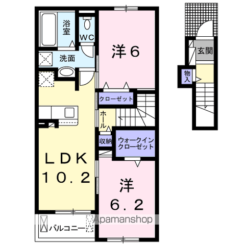 カーサ・フロール(2LDK/2階)の間取り写真