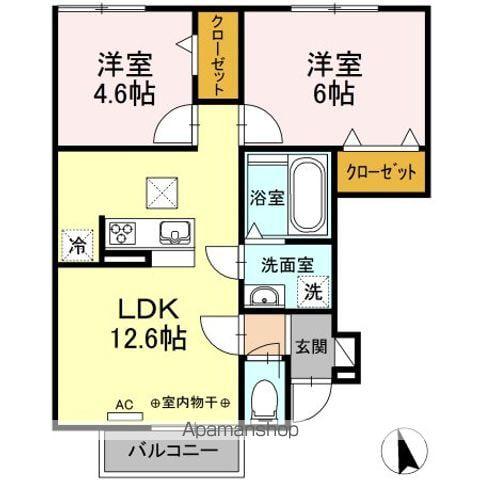 ヴィラ プリュネ A棟(2LDK/1階)の間取り写真