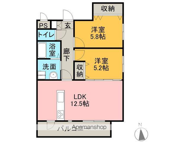 プラセル(2LDK/1階)の間取り写真