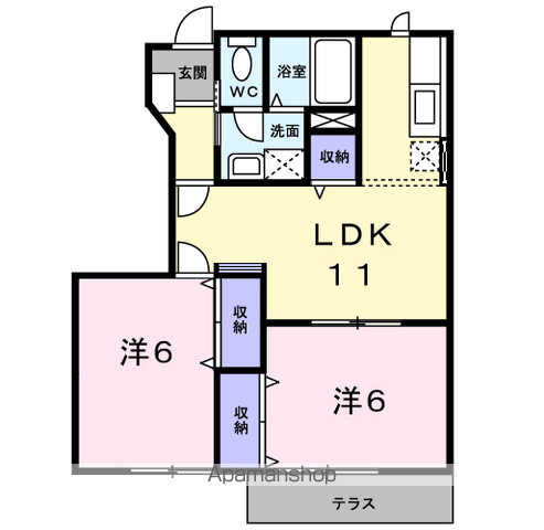 リバーサイド門 A(2LDK/1階)の間取り写真