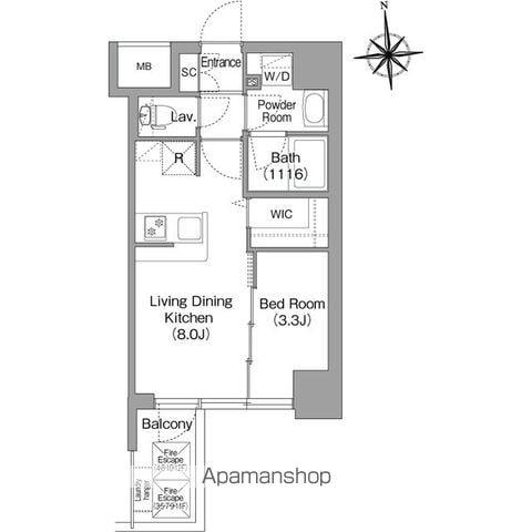 コンフォリア・リヴ桜川ソルテラス(1LDK/3階)の間取り写真