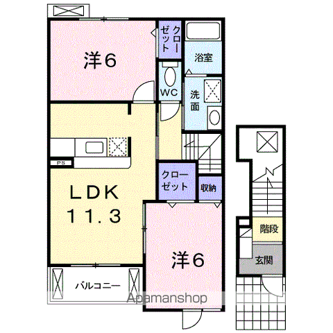 リヴィエール ロジュマン(2LDK/2階)の間取り写真