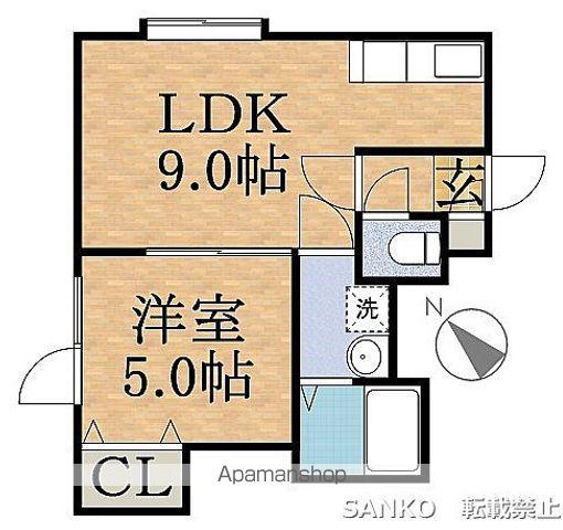 札沼線 新川駅(北海道) 徒歩10分 2階建 築10年(1LDK/2階)の間取り写真