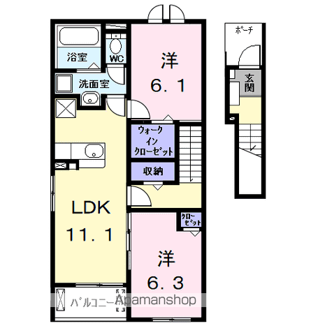 アムールⅡ(2LDK/2階)の間取り写真