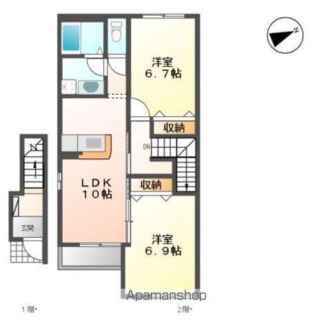 ウエストヴィラB(2LDK/2階)の間取り写真