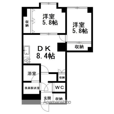 グリーンリバーⅢ(2DK/3階)の間取り写真