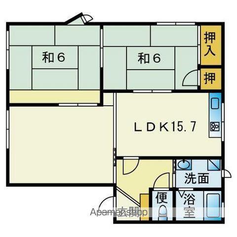 ドミール姪の浜B(2LDK/1階)の間取り写真