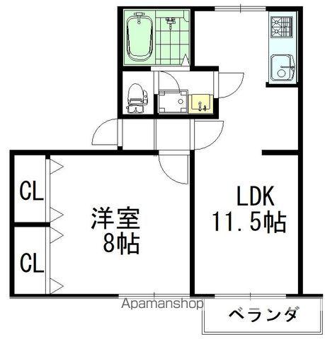 オークハウスA・B棟(1LDK/1階)の間取り写真