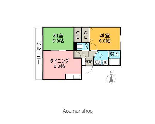 ピースフルゆうⅡ 北棟(2DK/2階)の間取り写真