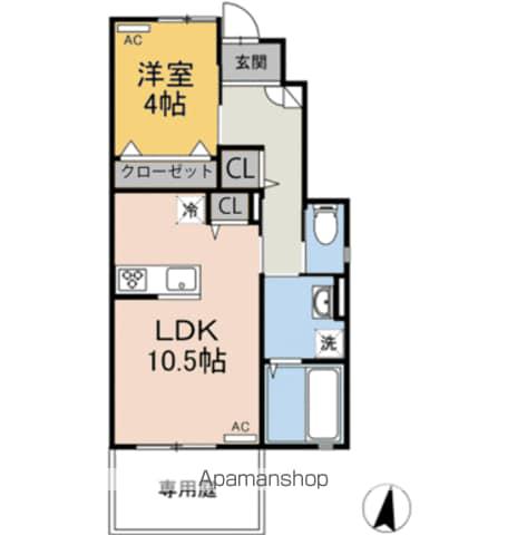 ソレイユ西棟(1LDK/1階)の間取り写真