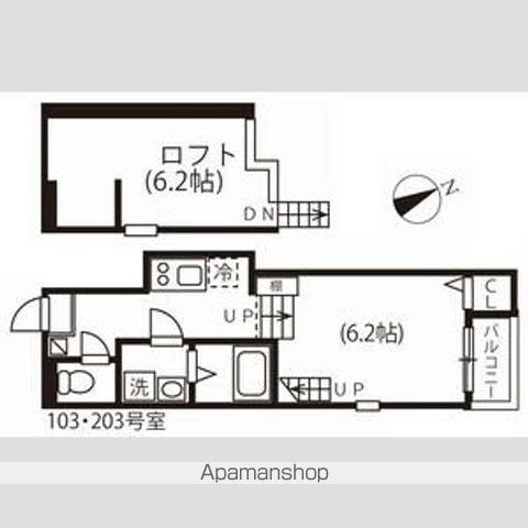 ハーモニーテラス川名町Ⅱ(1K/2階)の間取り写真