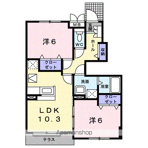 ポート・レーゼ C(2LDK/1階)の間取り写真