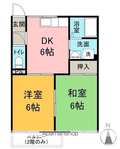 スカイハイツ A棟(2DK/1階)の間取り写真