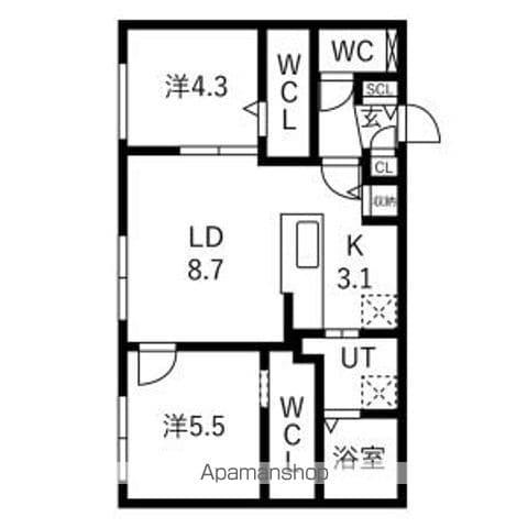 北8東8 MS(2LDK/4階)の間取り写真
