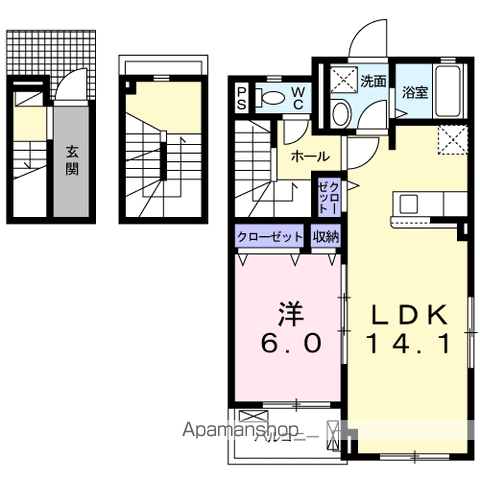 サニーコートD棟(1LDK/3階)の間取り写真