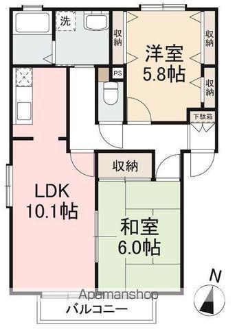フォブールTAKA A・B棟(2LDK/1階)の間取り写真