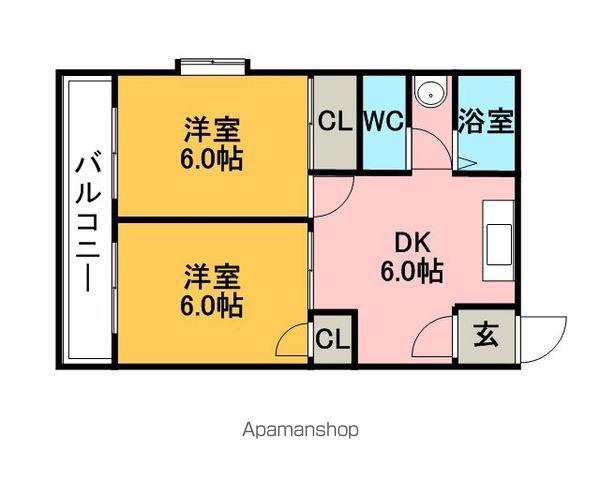 オーシャンハイツ広川(2DK/3階)の間取り写真