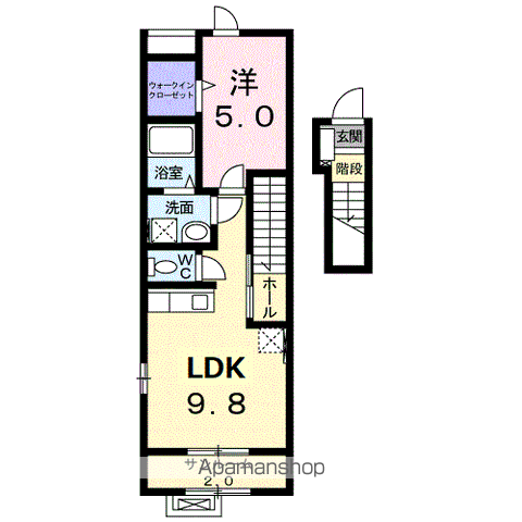 サンクス(1DK/2階)の間取り写真