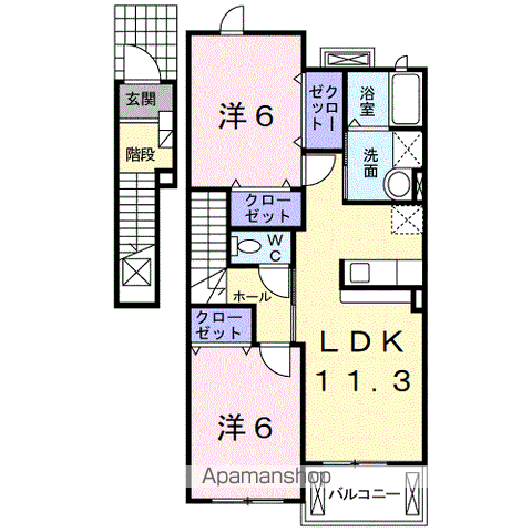 レットル・ダムールⅠ(2LDK/2階)の間取り写真
