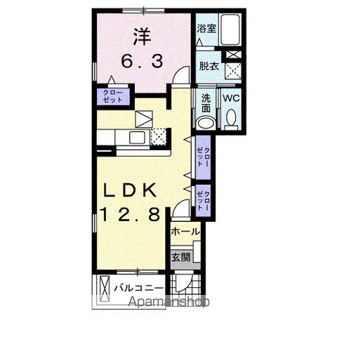 ベルネージュ・Y(1LDK/1階)の間取り写真