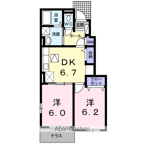 サンシャイン桜Ⅰ(2DK/1階)の間取り写真