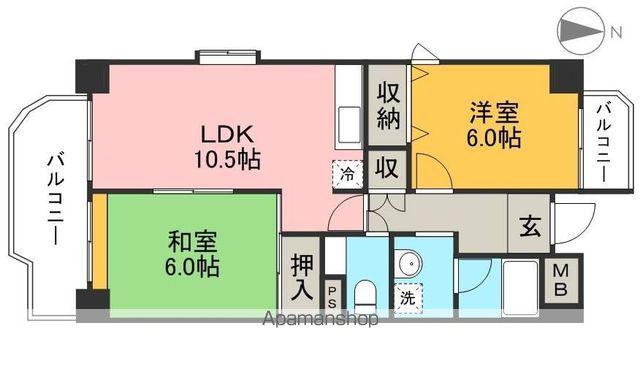 コーポ朝日Ⅴ(2LDK/4階)の間取り写真