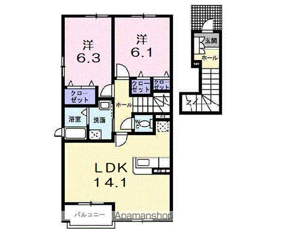 ファミーユ ドゥ(2LDK/2階)の間取り写真
