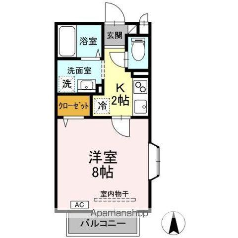 パセオティグルB棟(1K/2階)の間取り写真