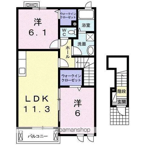 アスランリバーウエストB(2LDK/2階)の間取り写真
