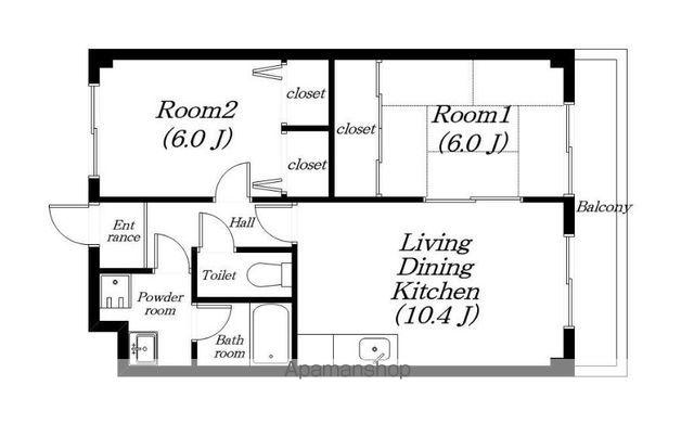 ボヌールHIDE(2LDK/2階)の間取り写真
