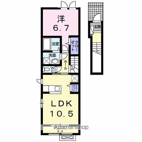イハナB(1LDK/2階)の間取り写真