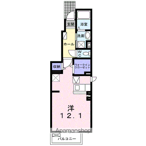 パールリバー アイランド1号館(ワンルーム/1階)の間取り写真
