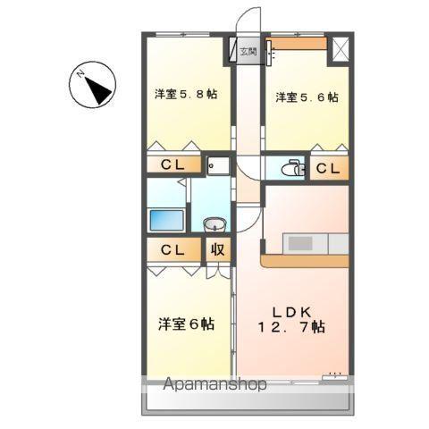リバーヒルズ・S(3LDK/2階)の間取り写真