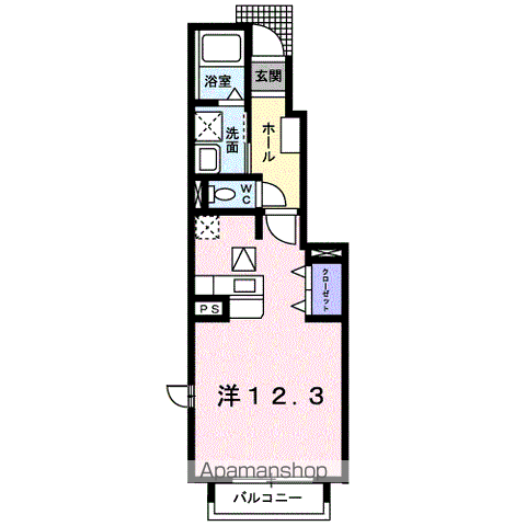 イースト.ウィング(ワンルーム/1階)の間取り写真