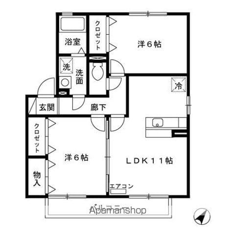 グランデールII(2LDK/2階)の間取り写真
