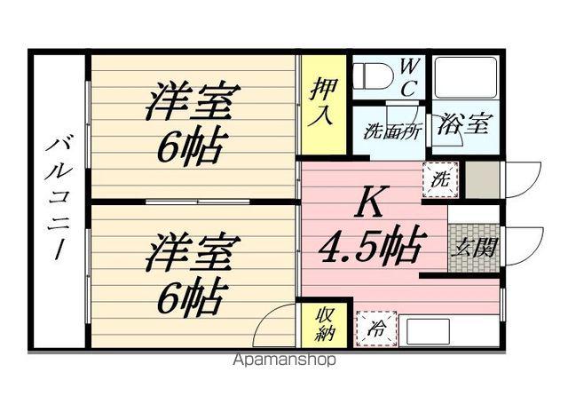 ファミール木ノ下(2K/2階)の間取り写真