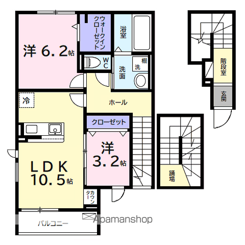 デルーナⅠ(2LDK/3階)の間取り写真