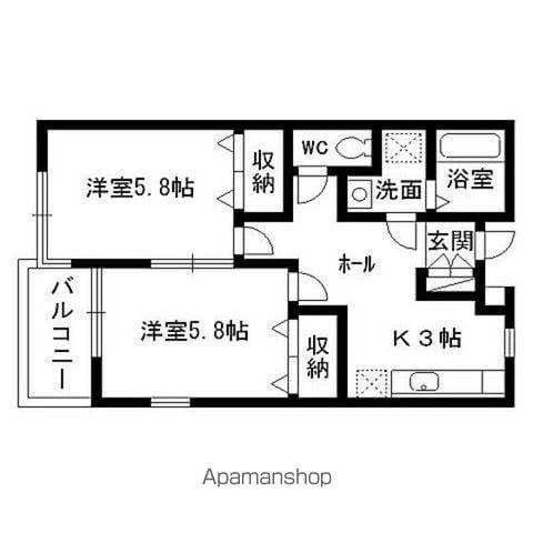 パレスハッピー1(2K/2階)の間取り写真